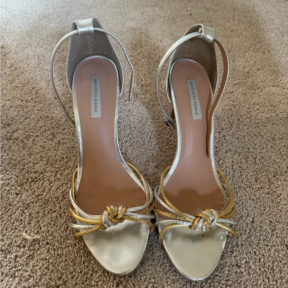 Saks Fifth Avenue Metallic Gold Knot Ankle-Strap Heels